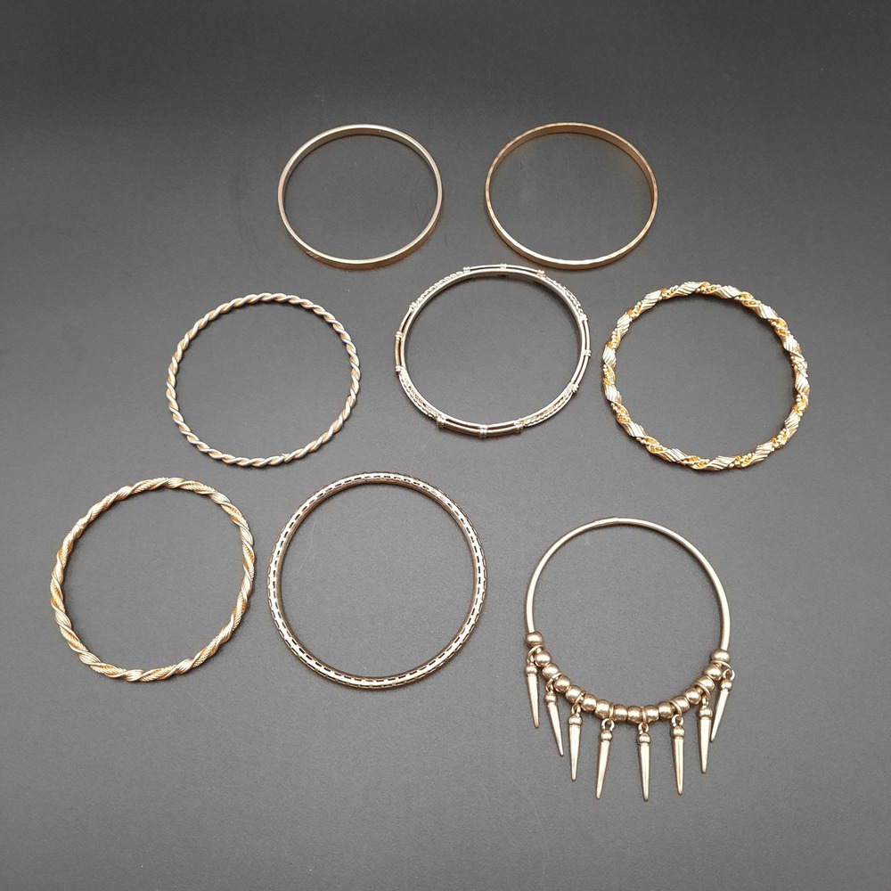 VTG Mixed Metal Bangle Bracelet Lot – 8pc Set, Gold‎ & Silver Tone, 1980s-1990s